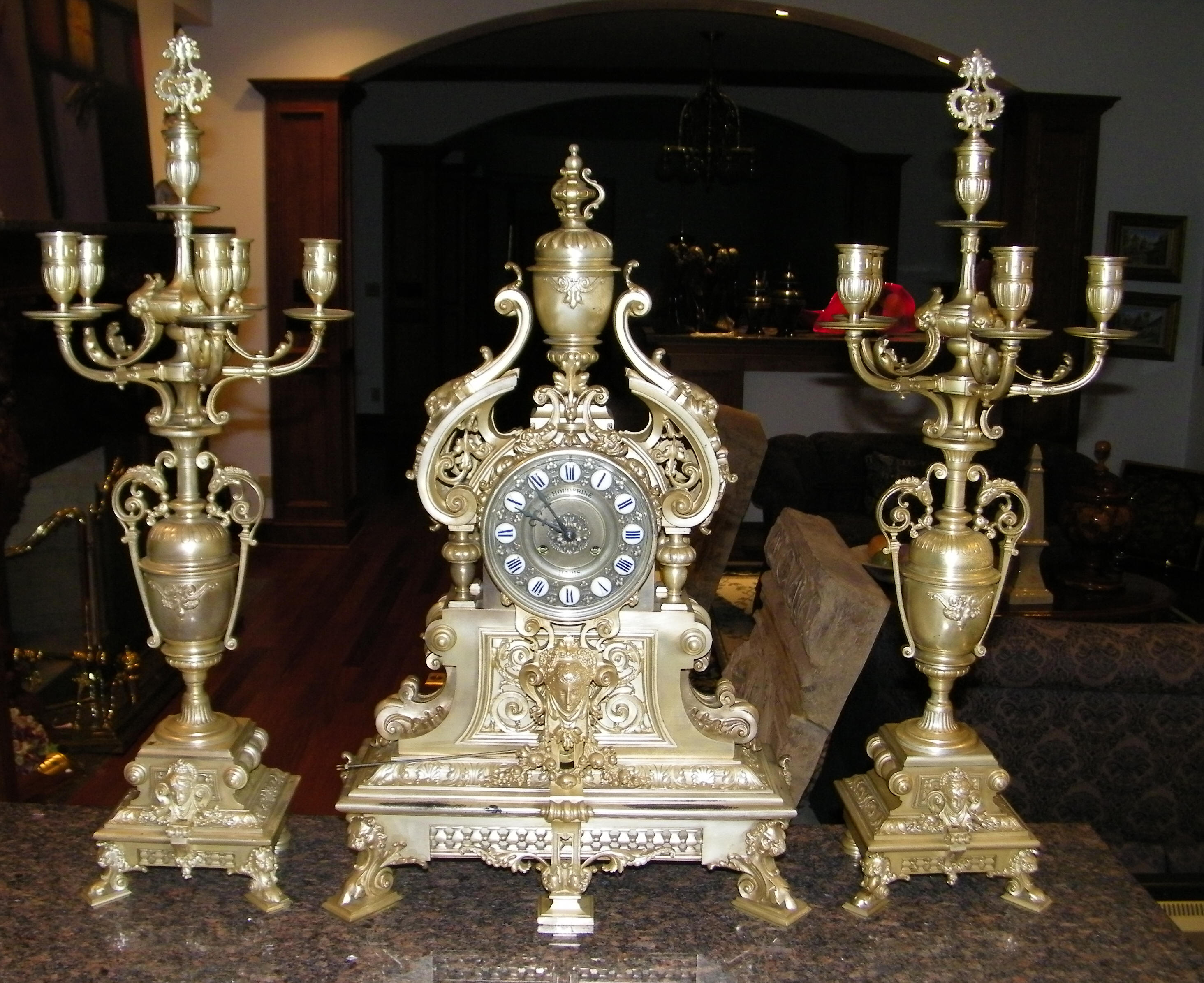 19TH CENTURY FRENCH CLOCK W/CANDLEABRAS